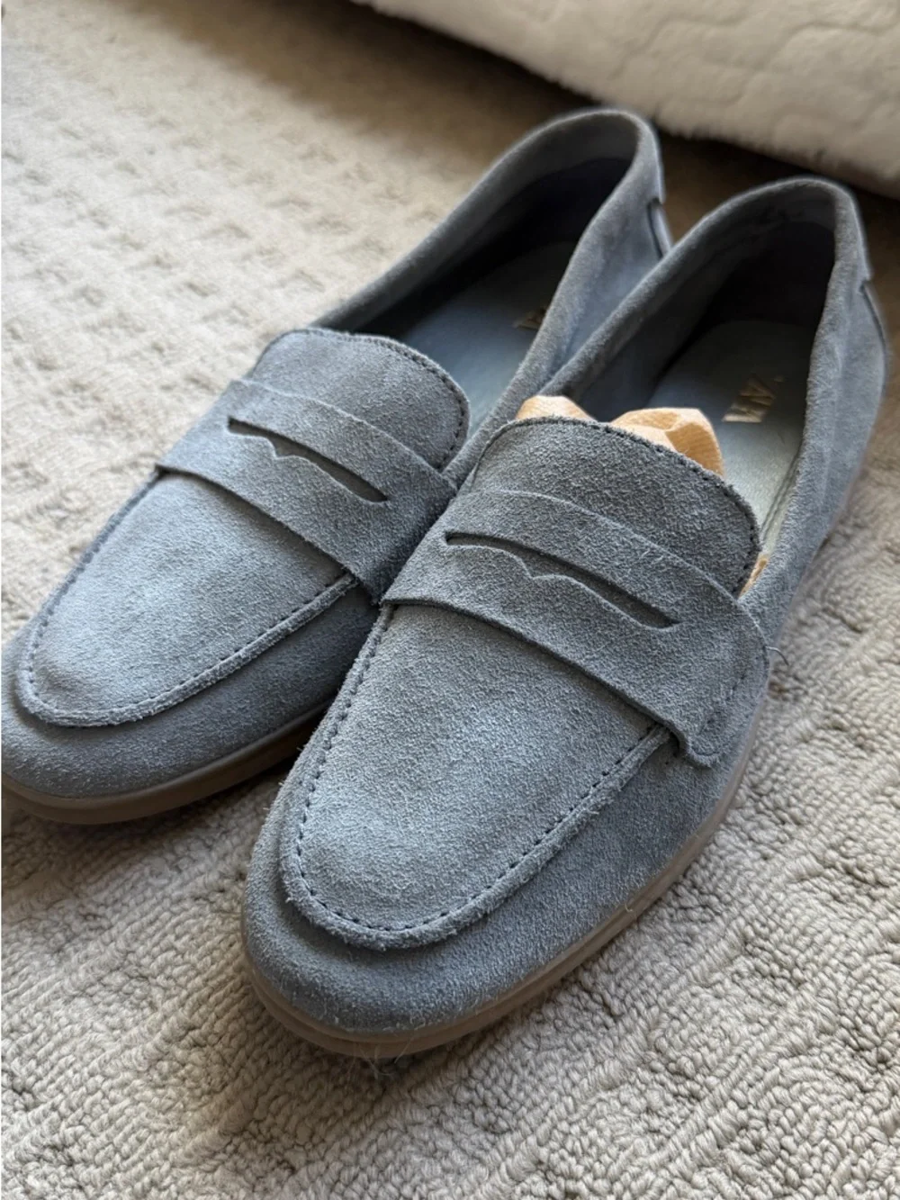 Zara Women's Suede Penny Loafers - Gray - Picture 3 of 4